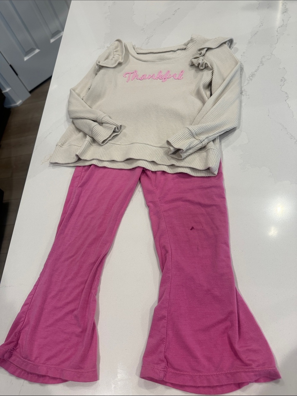 Angel Dear Bamboo 4T “Thankful” ruffle sleeve waffle knit shirt and flare pants